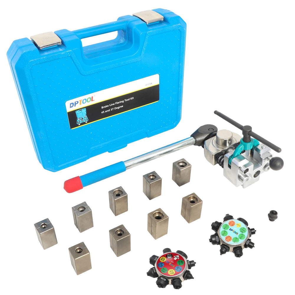 DPTOOL flaring tool front view showing robust steel body and clamps for precise flares