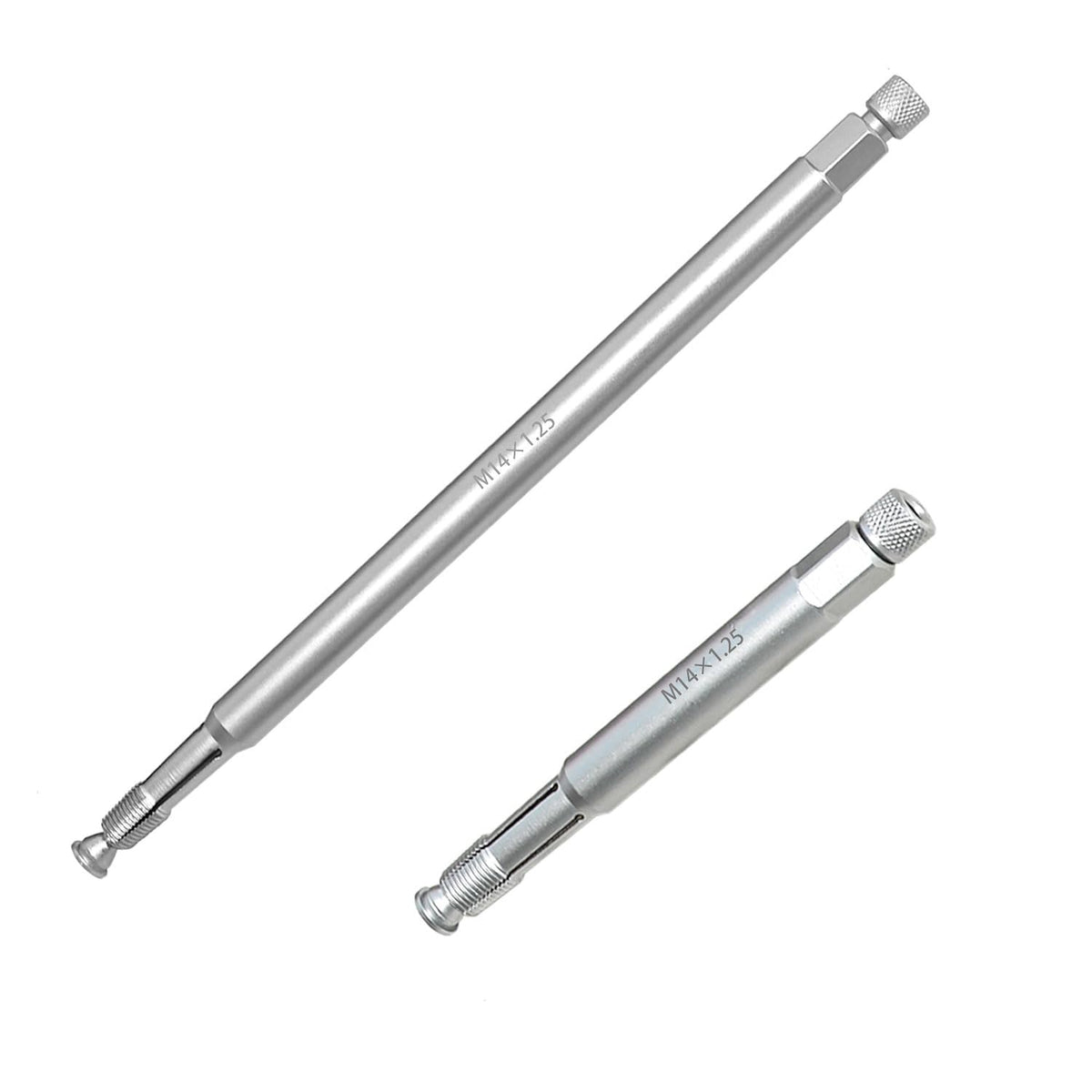 DPTOOL front view of 14mm M14x1.25 thread chaser kit showing included lengths and case benefits