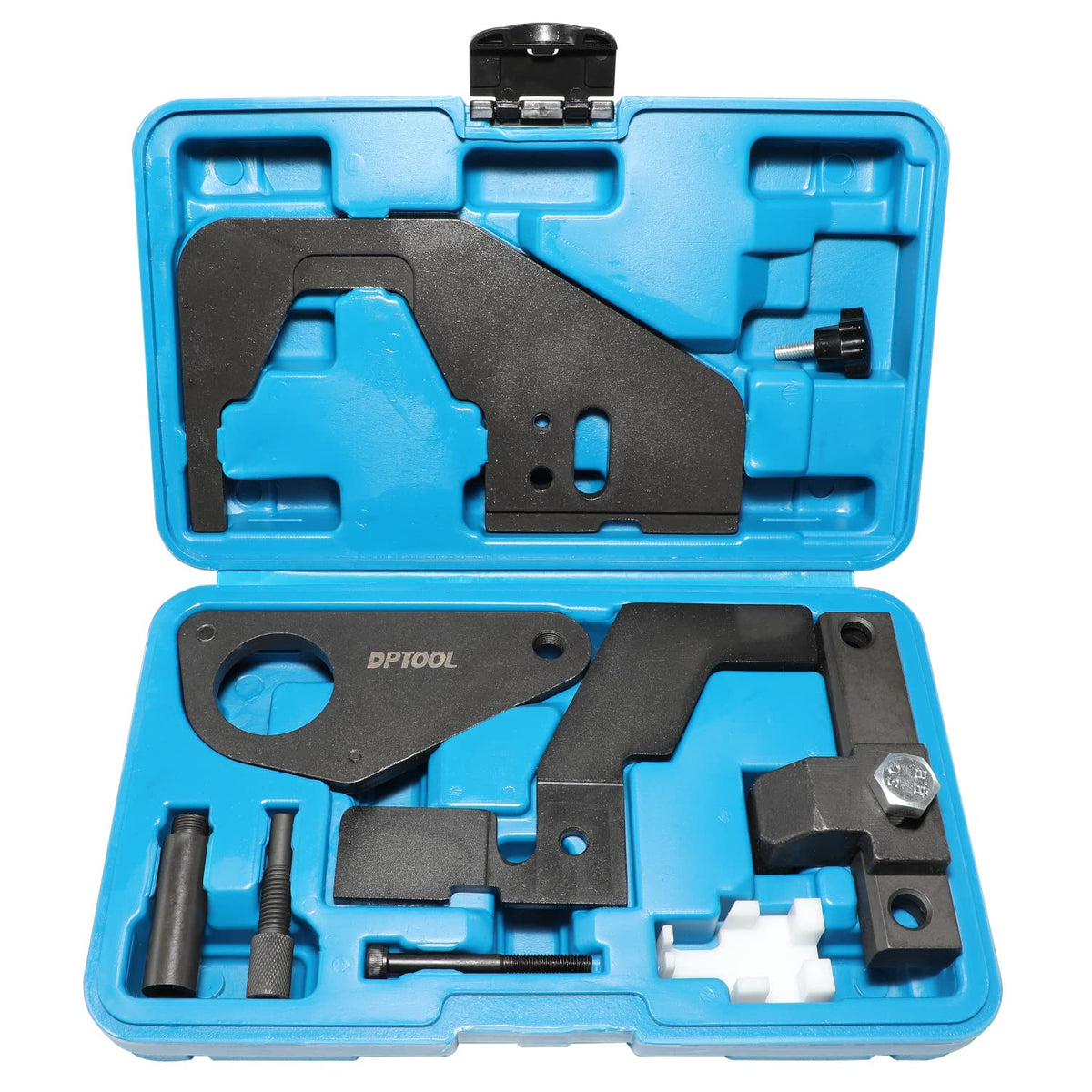 DPTOOL front view case open showing full timing kit and organized tools for easy access