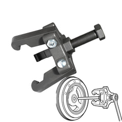 DPTOOL puller in use inside tight engine bay to remove damper without radiator removal