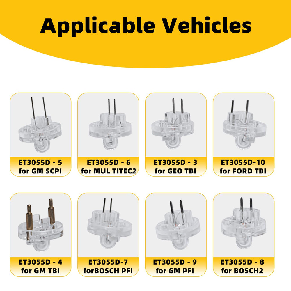 DPTOOL array of noid adapters on a workbench demonstrating connector coverage