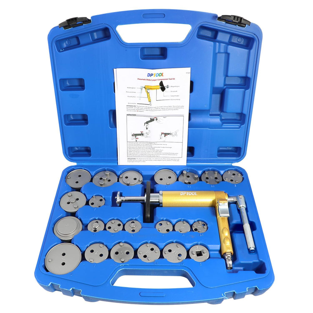 DPTOOL pneumatic pump front view showing ergonomic handle and quick-connect benefits