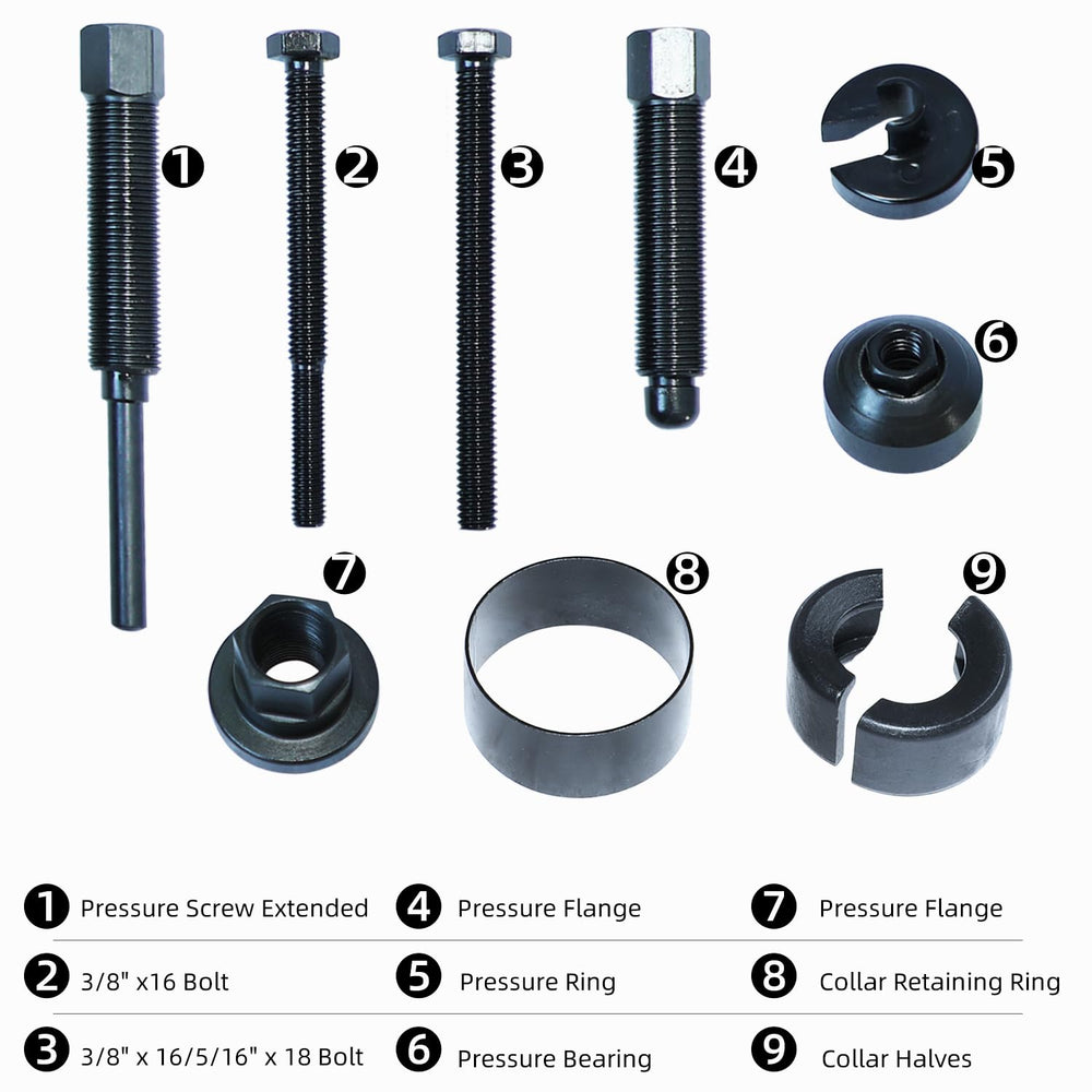 DPTOOL components laid out showing bolts, rings, collars and pressure parts