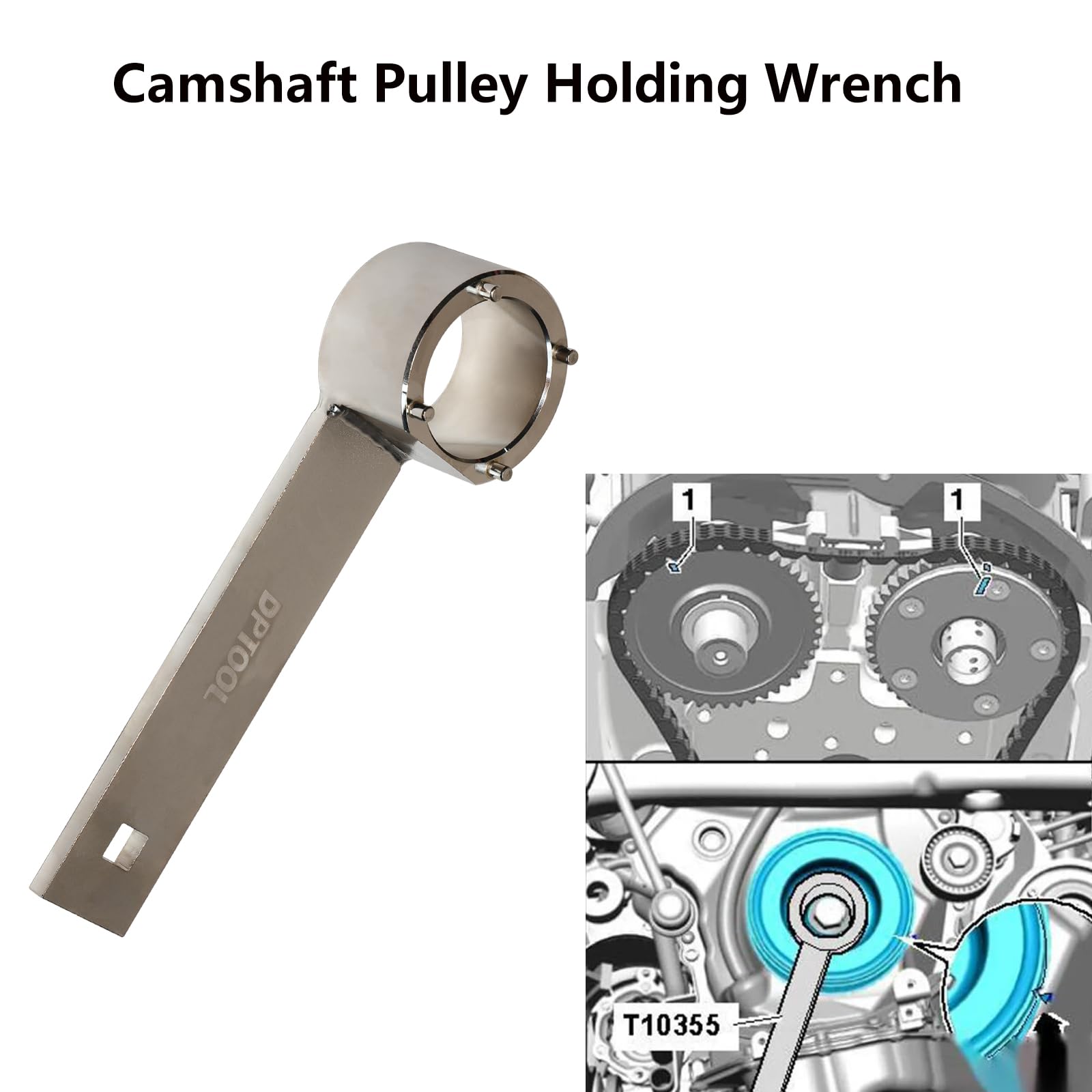 DPTOOL crank seal installer and T10060A tensioner pin for precise installation