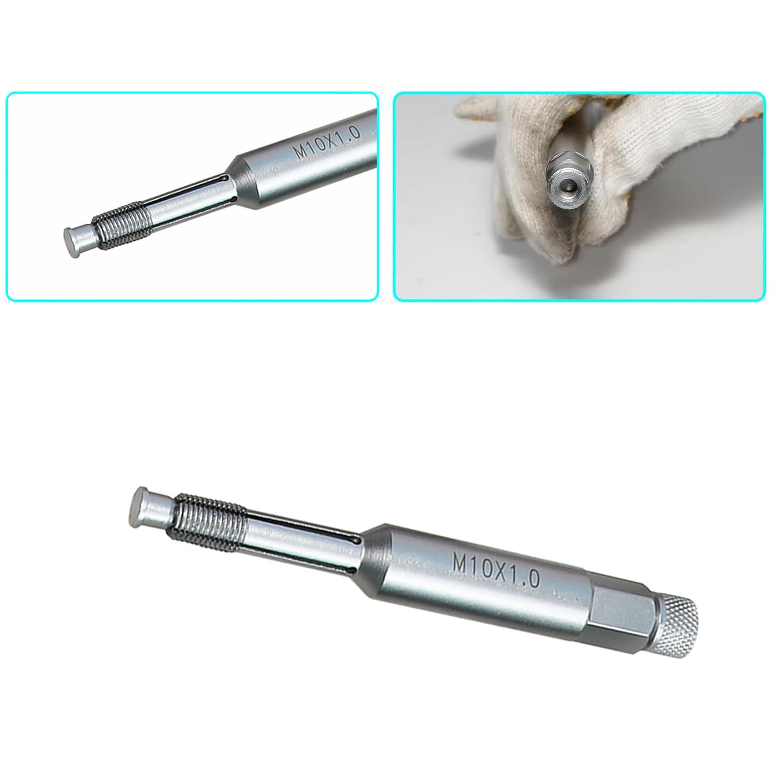 DPTOOL next to ruler showing M10x1.0 scale for accurate fit and sizing confidence