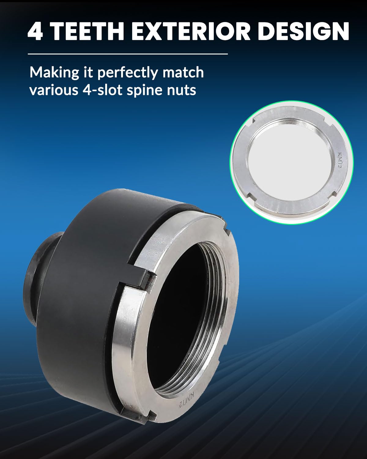 DPTOOL socket mounted on axle nut demonstrating correct engagement and safety