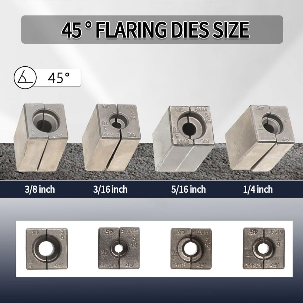 DPTOOL split dies and reaming cones displayed neatly, enabling exact tube size compatibility