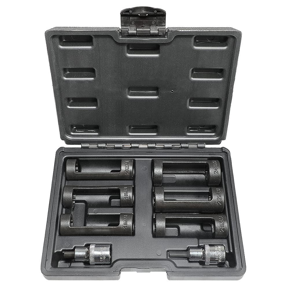 DPTOOL front view of full 8pc strut nut socket kit showing organized layout and quick selection benefit