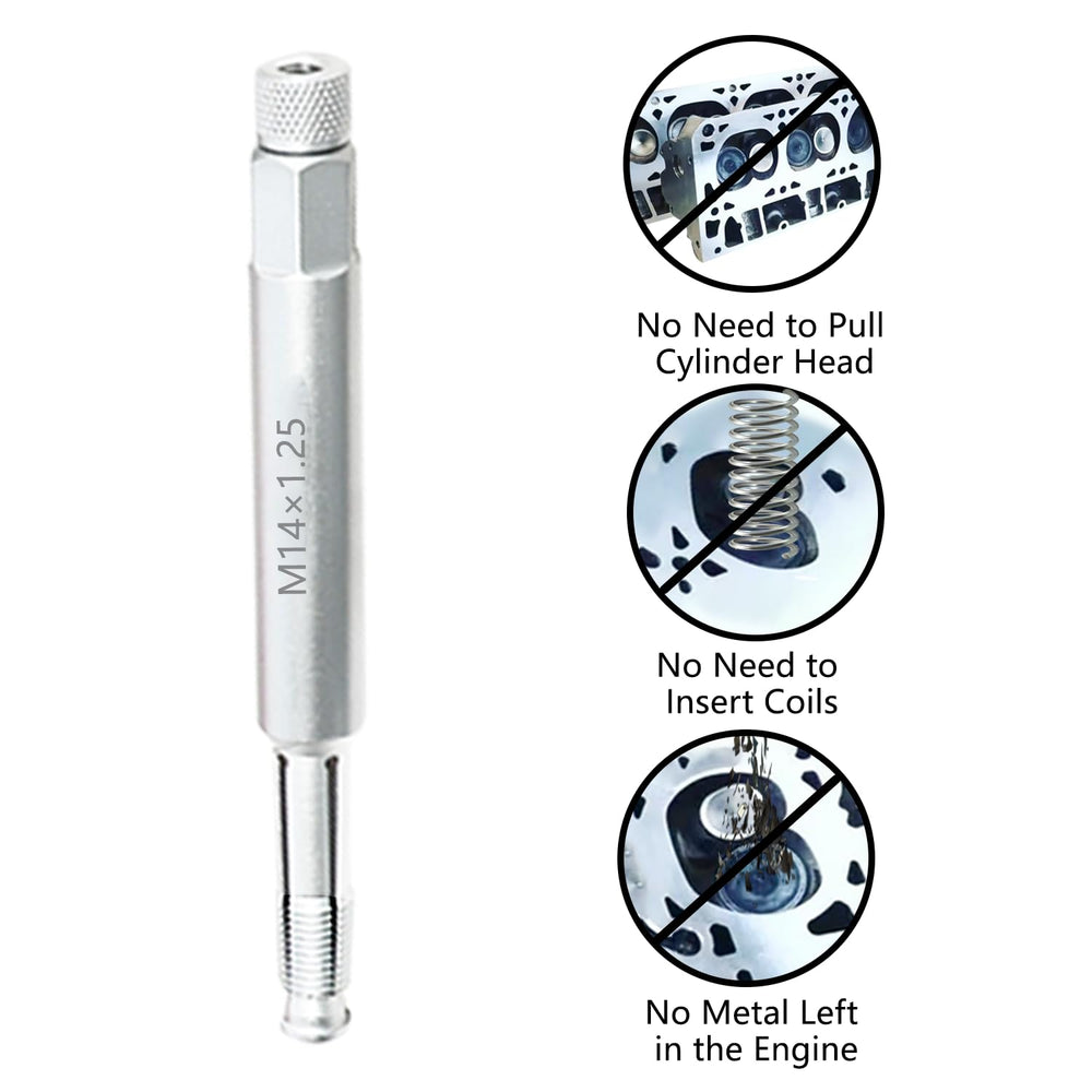 DPTOOL tool inserted in a spark plug bore demonstrating in-situ repair benefit