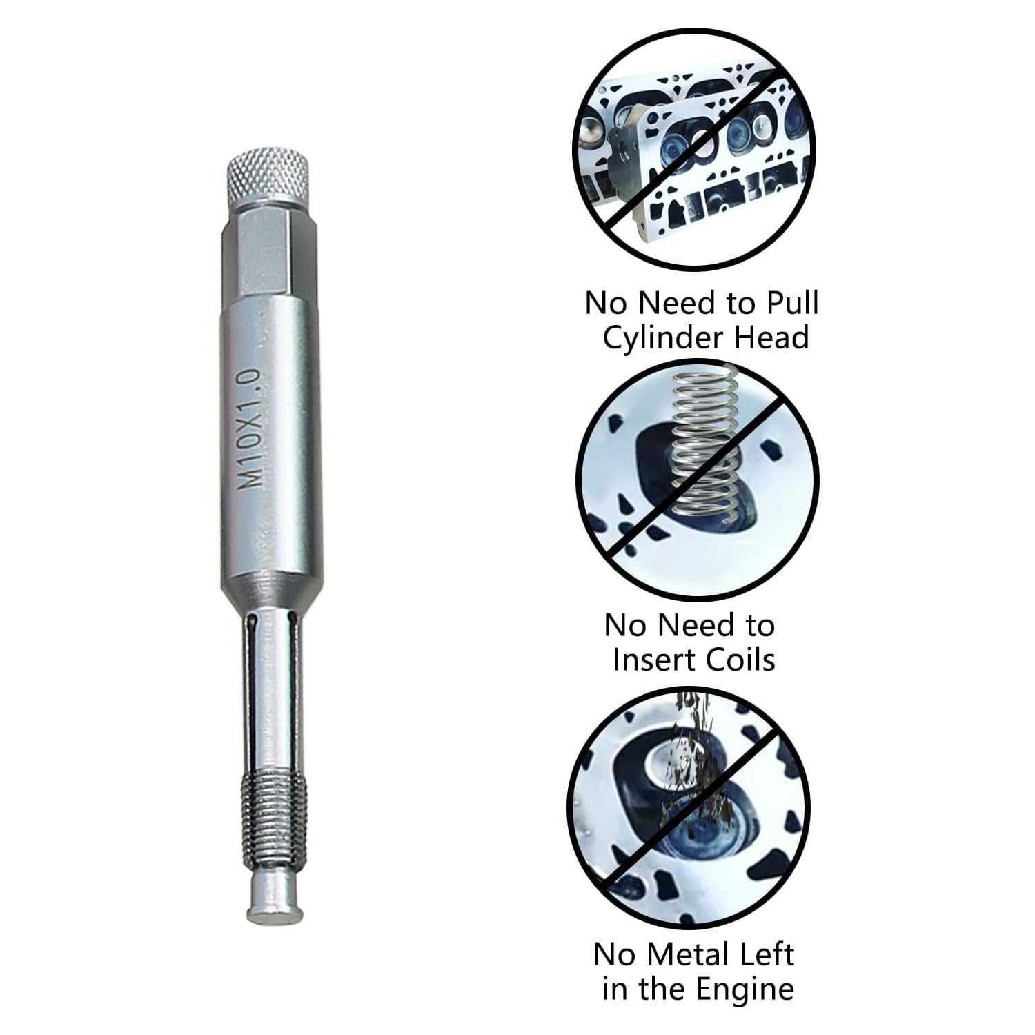 DPTOOL tool inserted in cylinder head demonstrating in-place repair and engine protection