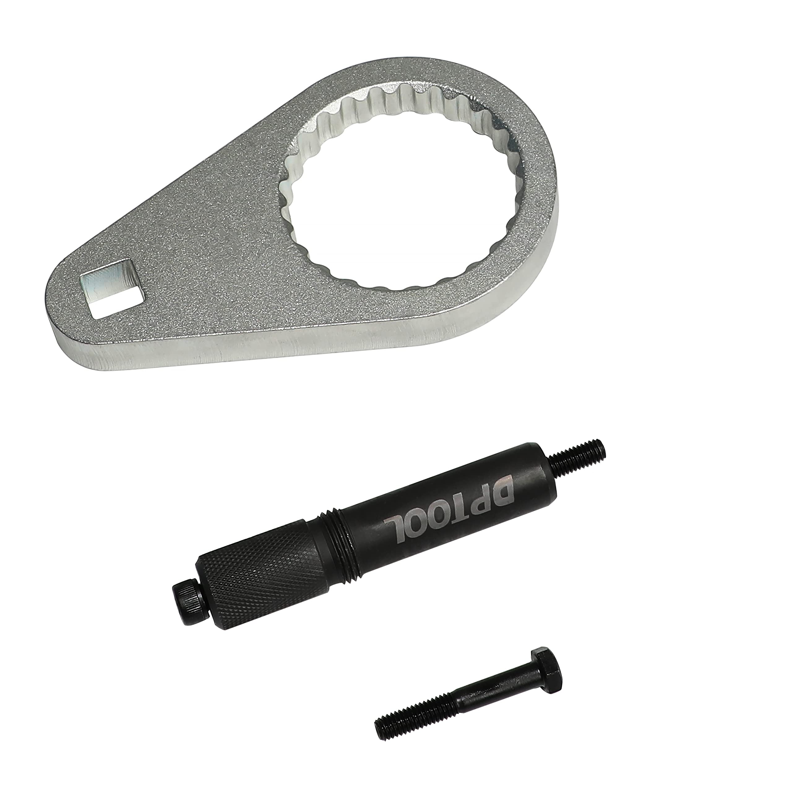 DPTOOL tools in use on Jeep Wrangler engine demonstrating correct alignment
