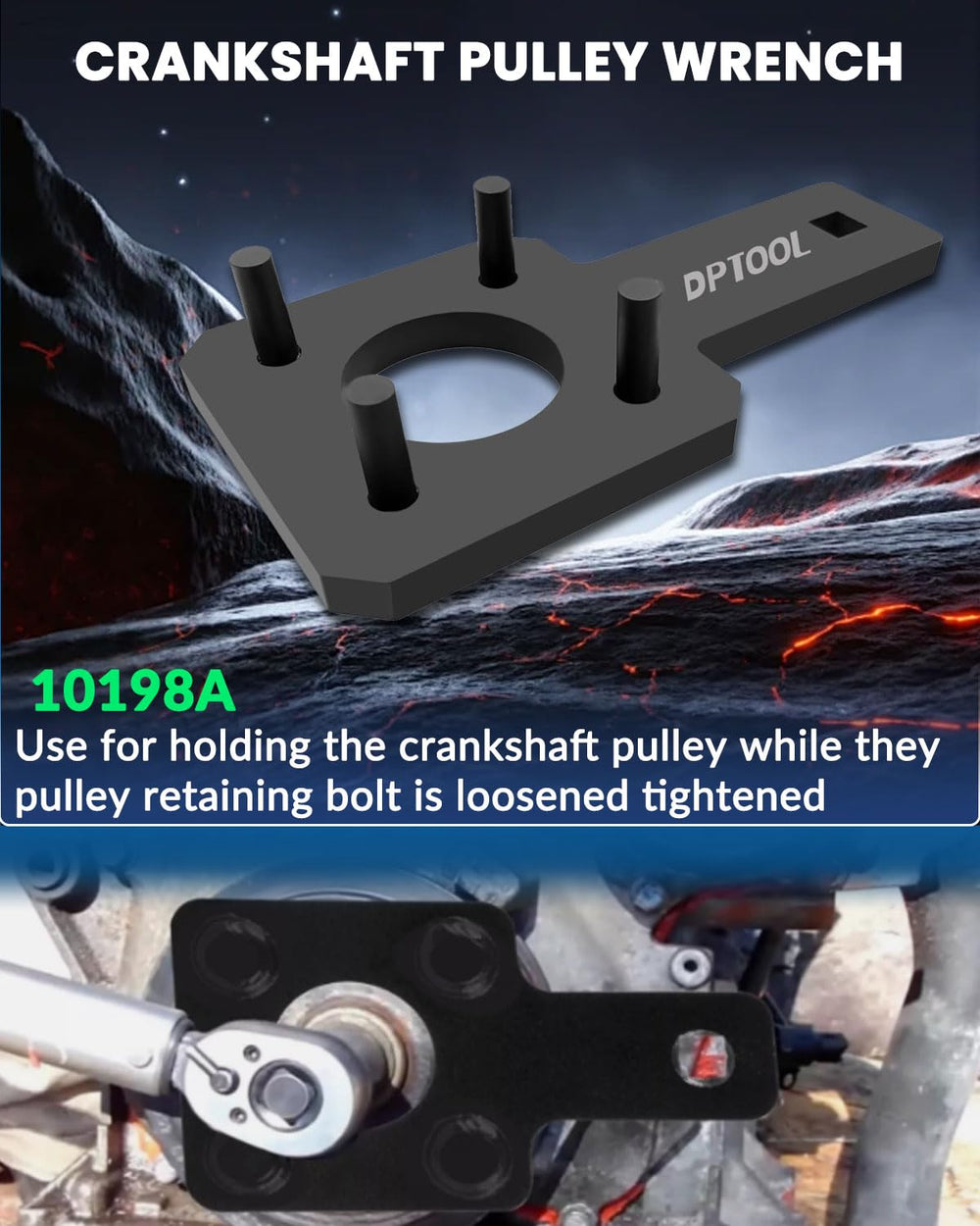 DPTOOL tools installed on a 3.6L Pentastar engine demonstrating correct positioning