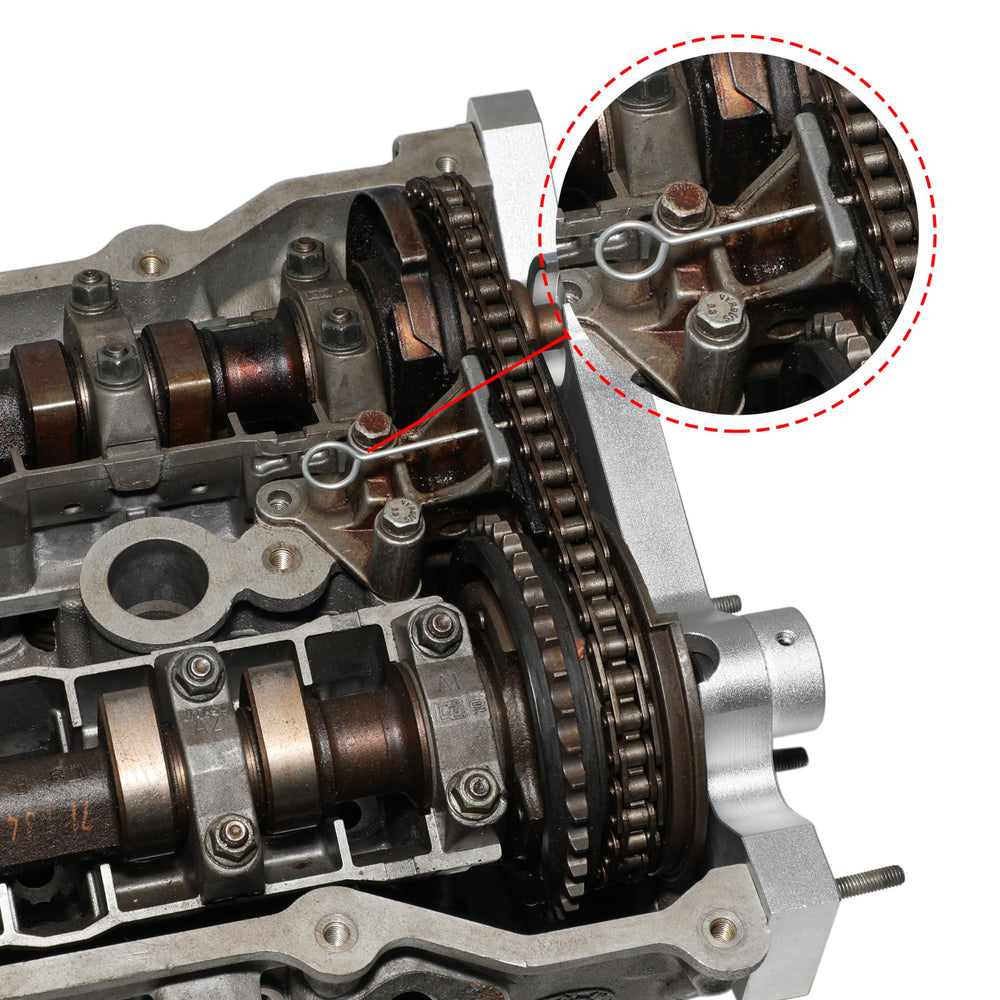 DPTOOL top dead center pin positioned on engine illustrating exact crank indexing