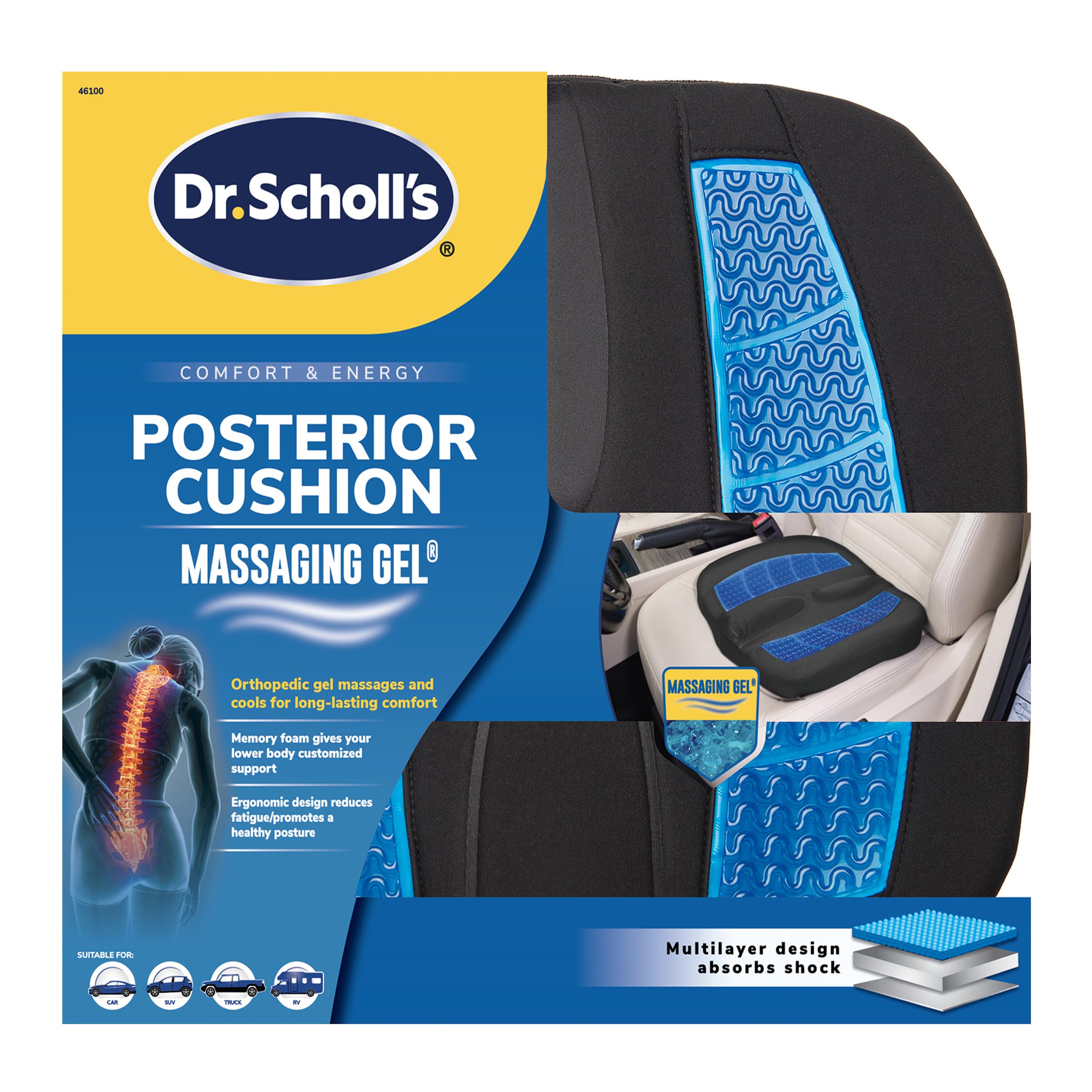 Dr. Scholl's lifestyle image in a car on a road trip showing reduced fatigue