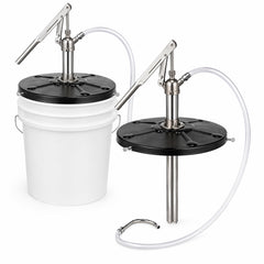 DR. tuer pump front view mounted on a 5-gallon pail showing secure fit and easy access