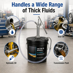 DR. tuer pump in use refilling tractor gearbox demonstrating reach and convenience