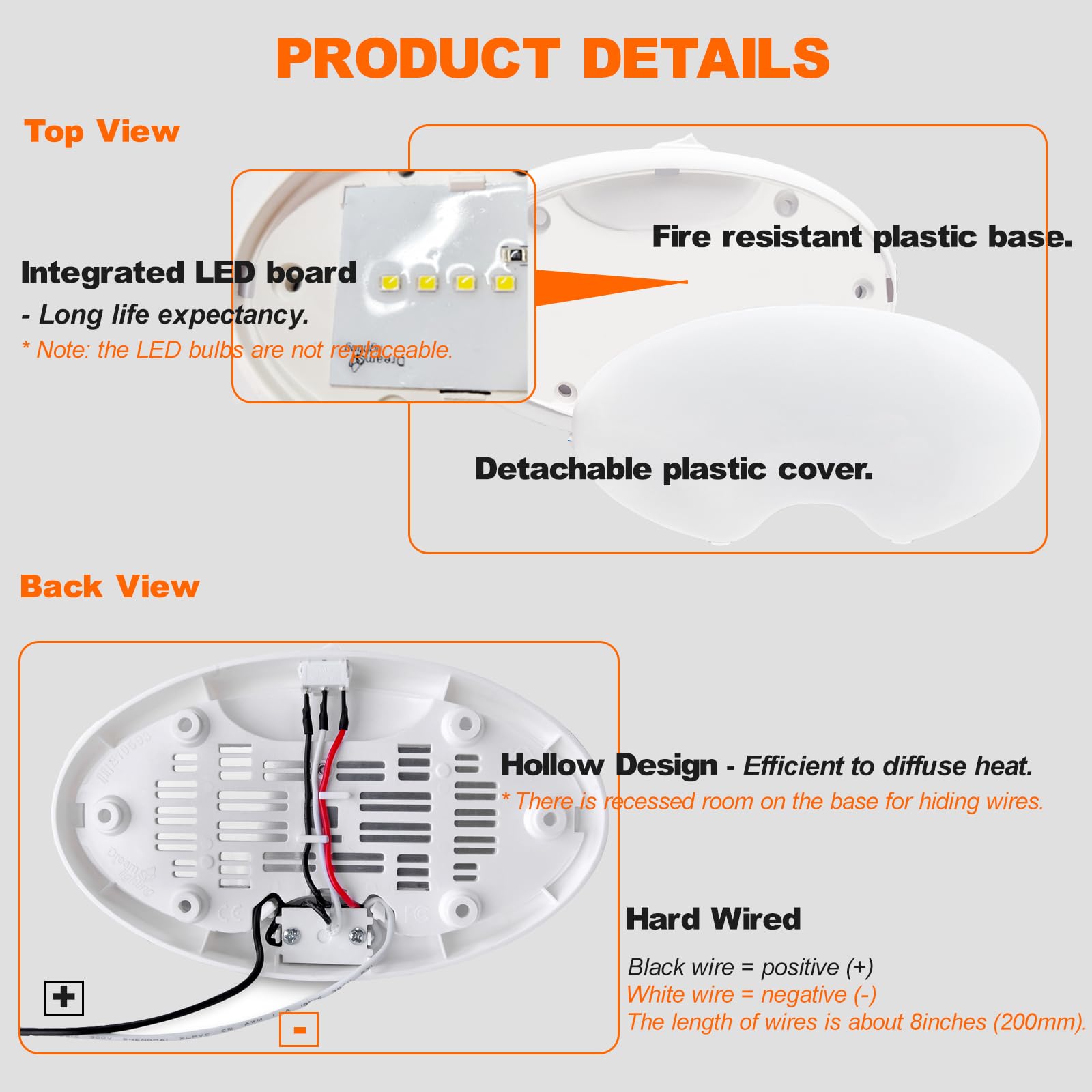 Dream Lighting wiring close-up illustrating 12V hard-wired connection benefit