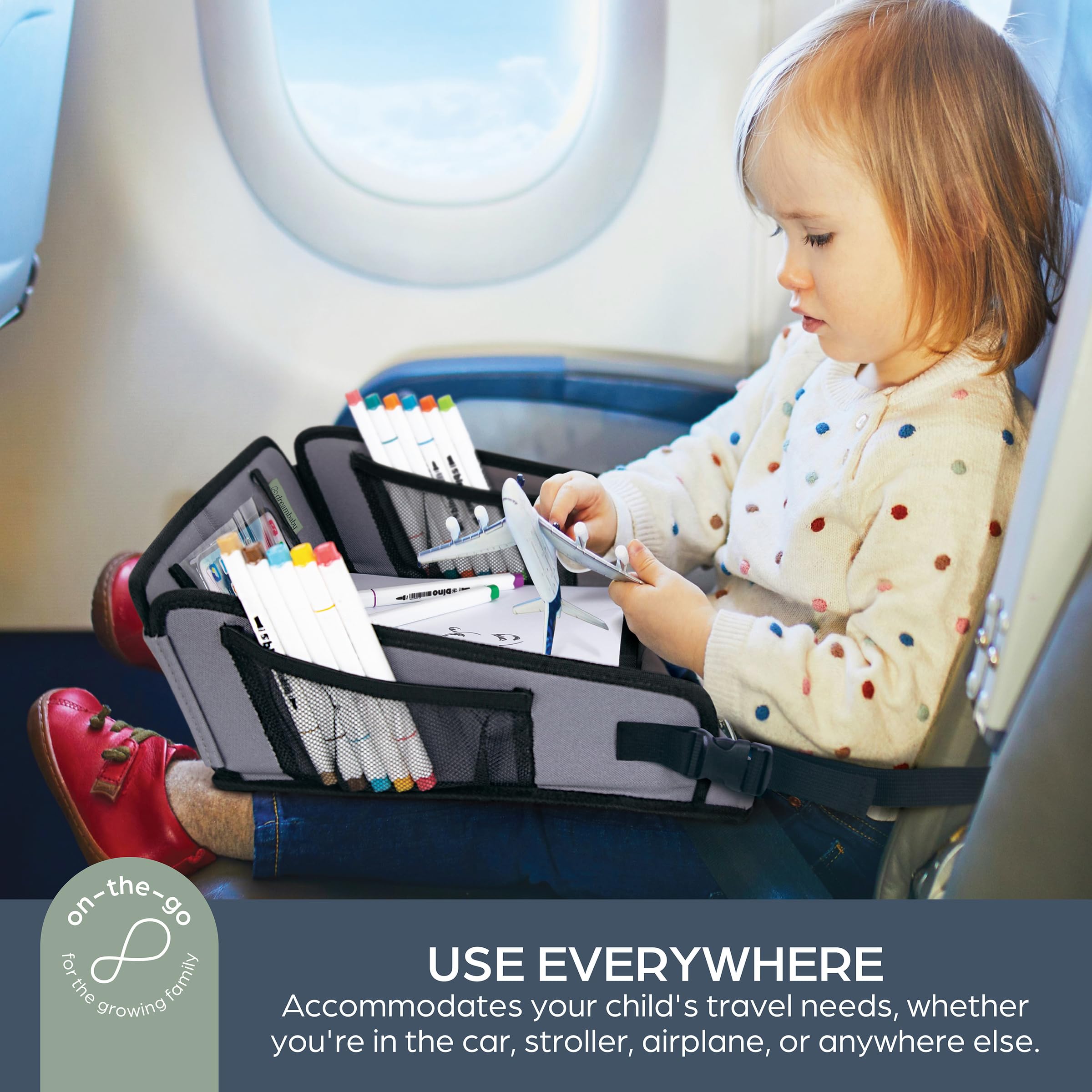 Dreambaby tablet inserted in holder for hands-free viewing and safer device use