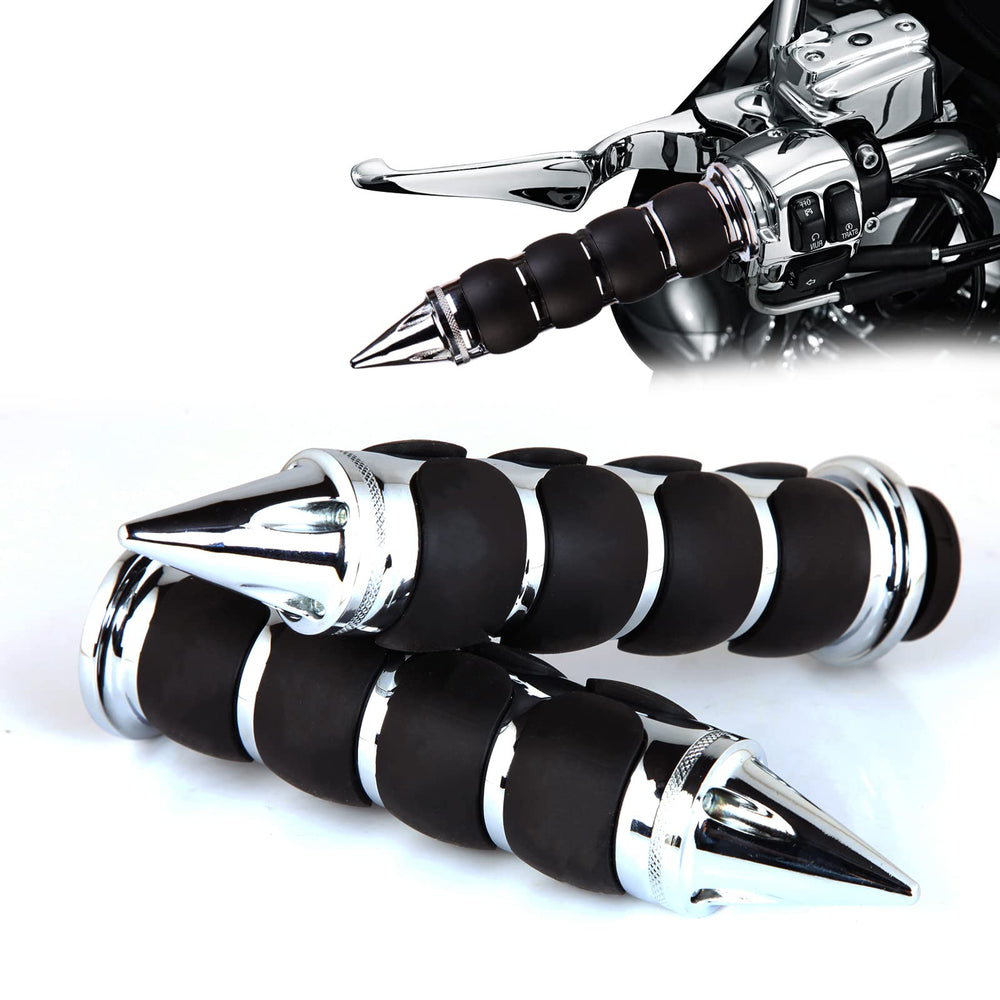 DREAMIZER front view of chrome spiked grips showing polished finish and fit benefit