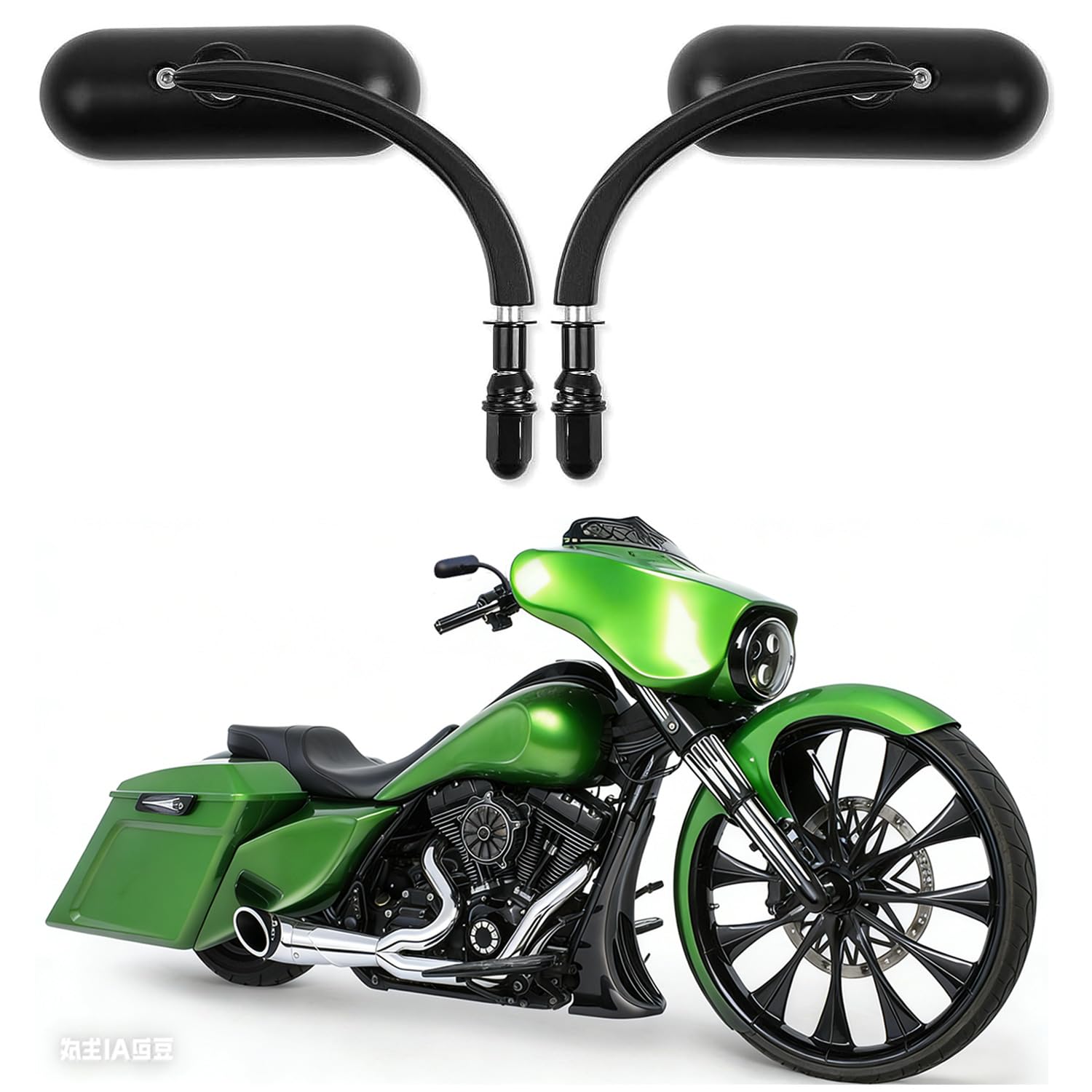 DREAMIZER front view oval mirrors showing sleek black finish and wide field