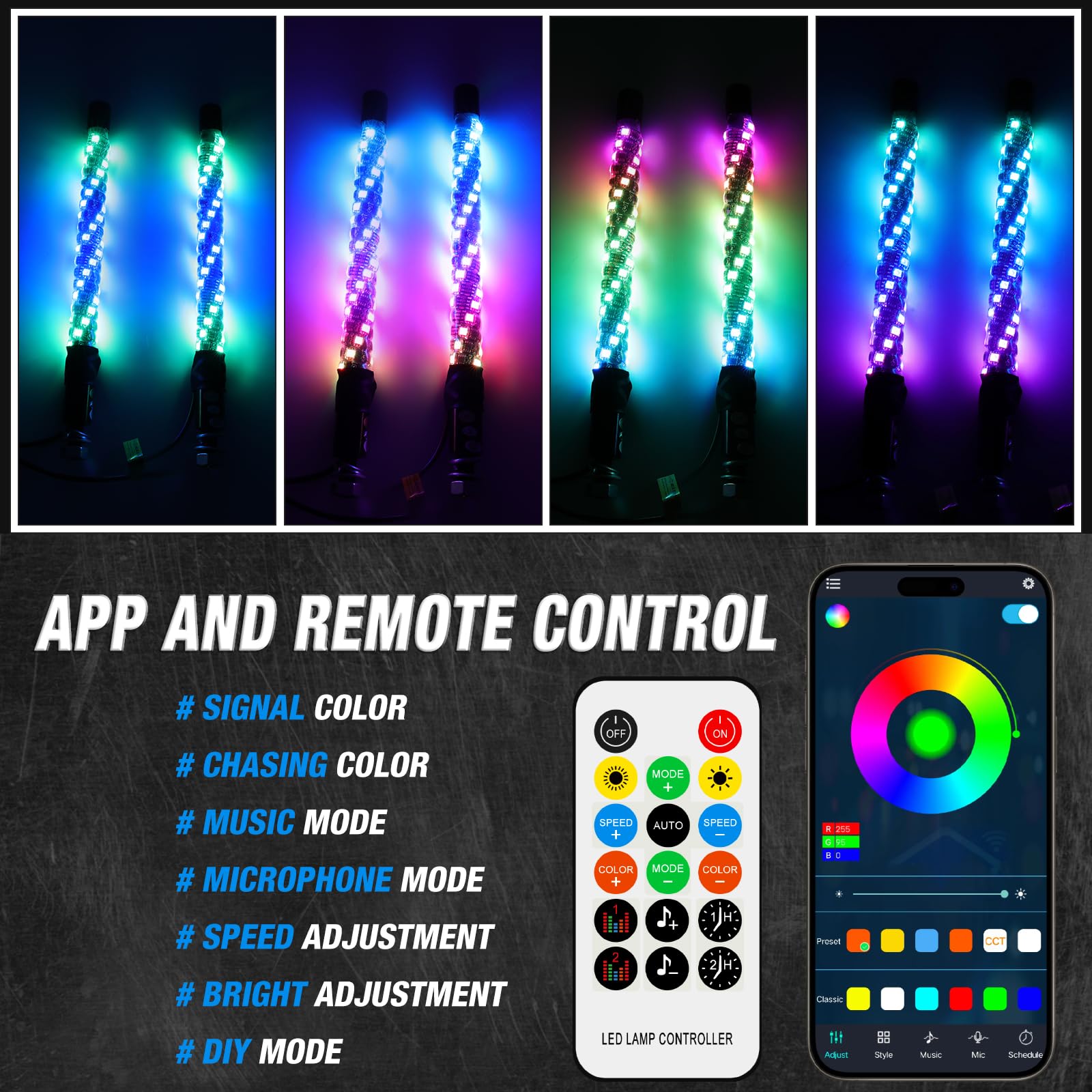 DREAMIZER handheld remote and phone app controls for fast customization