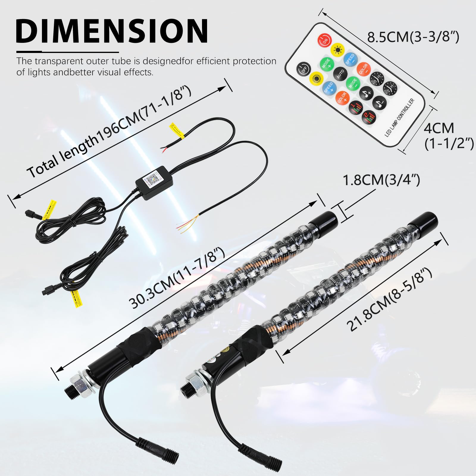 DREAMIZER whip light next to a hand to show compact one-foot scale
