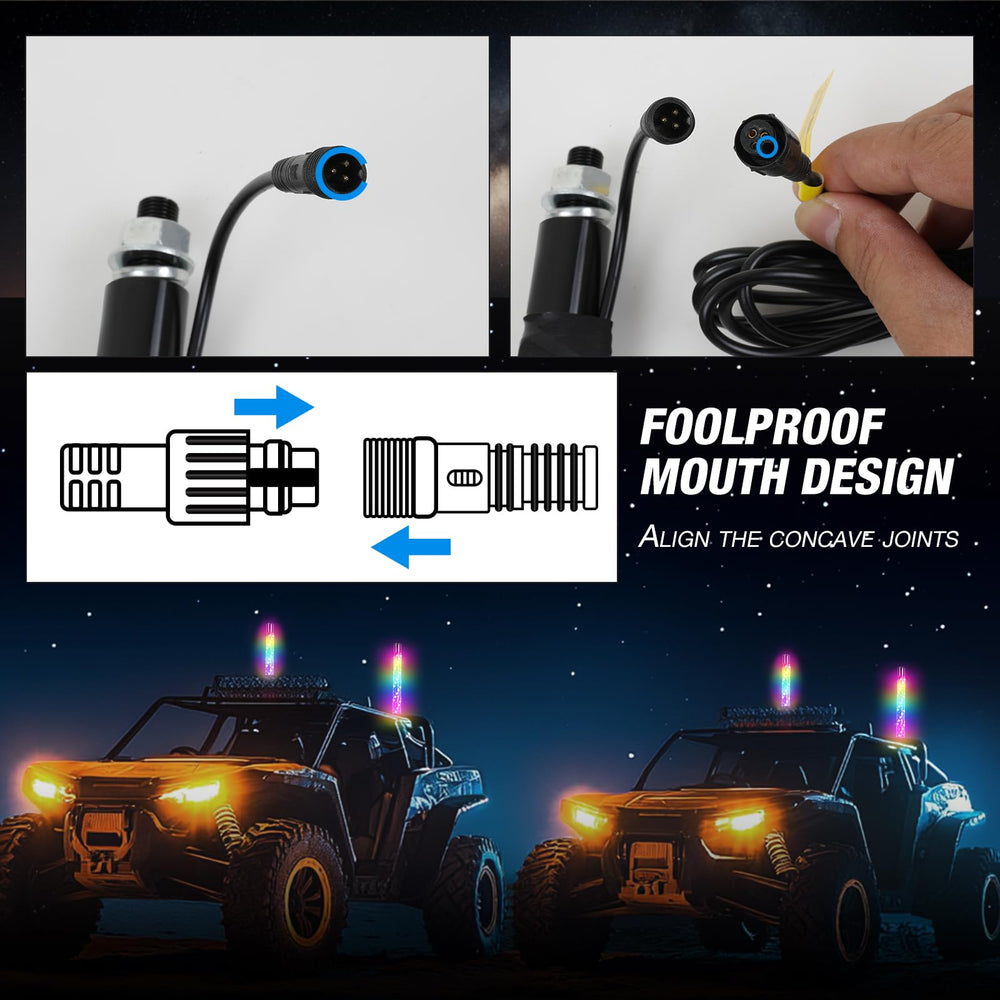 DREAMIZER whip light sprayed with water to show IP68 waterproof protection