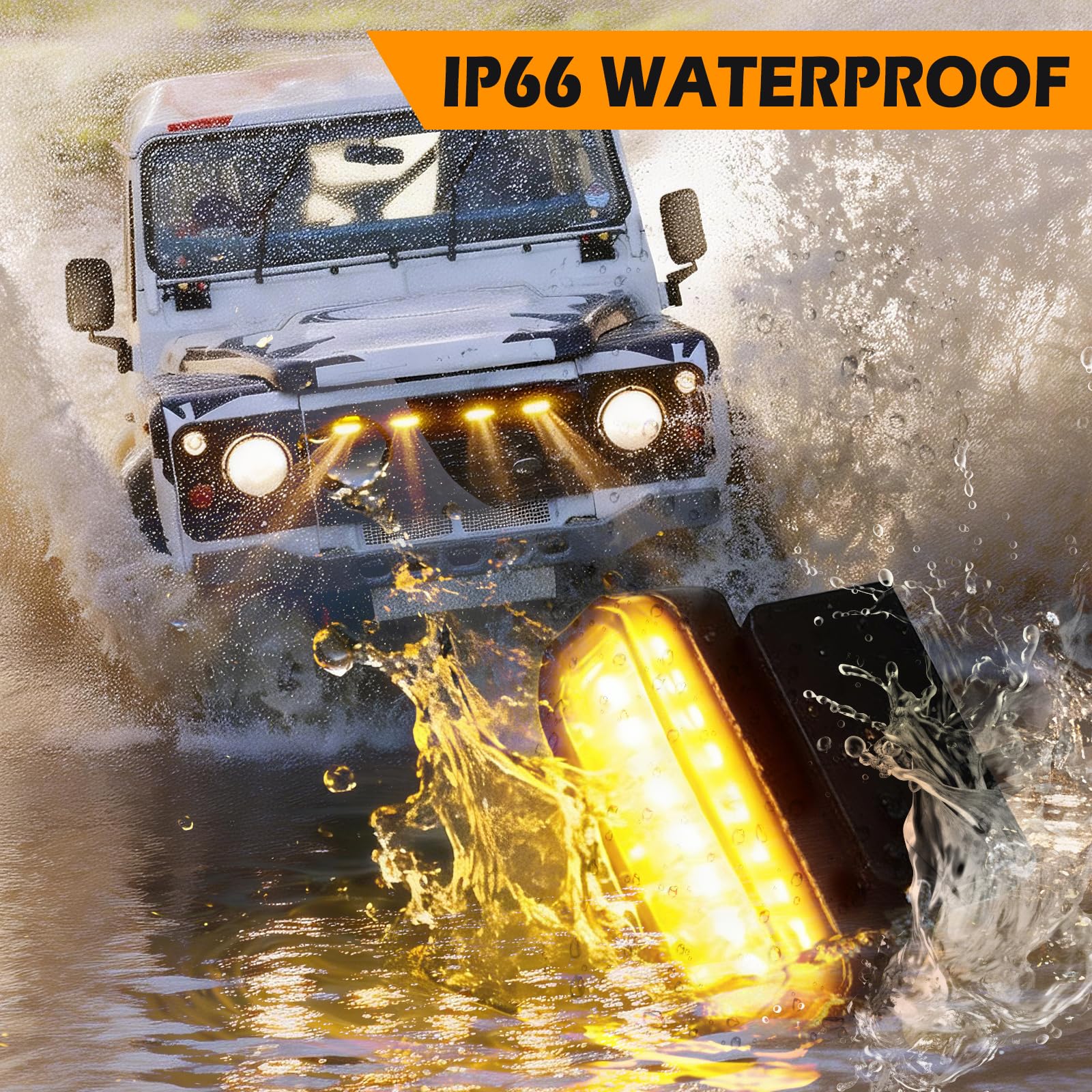 DREAMOTOR nighttime amber glow on grille emphasizing enhanced road presence