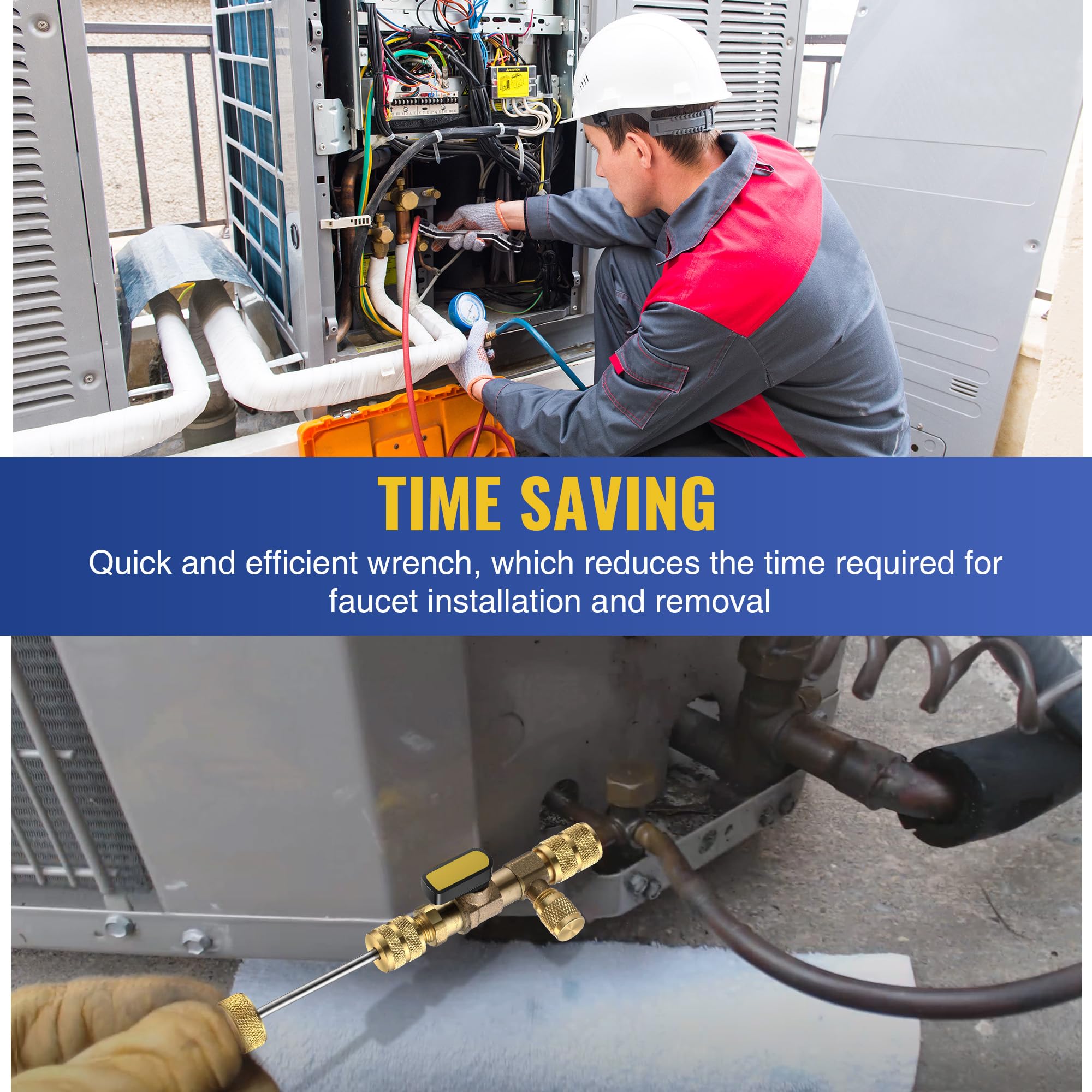 Dreyoo in use on AC service valve showing leak-minimizing removal benefit