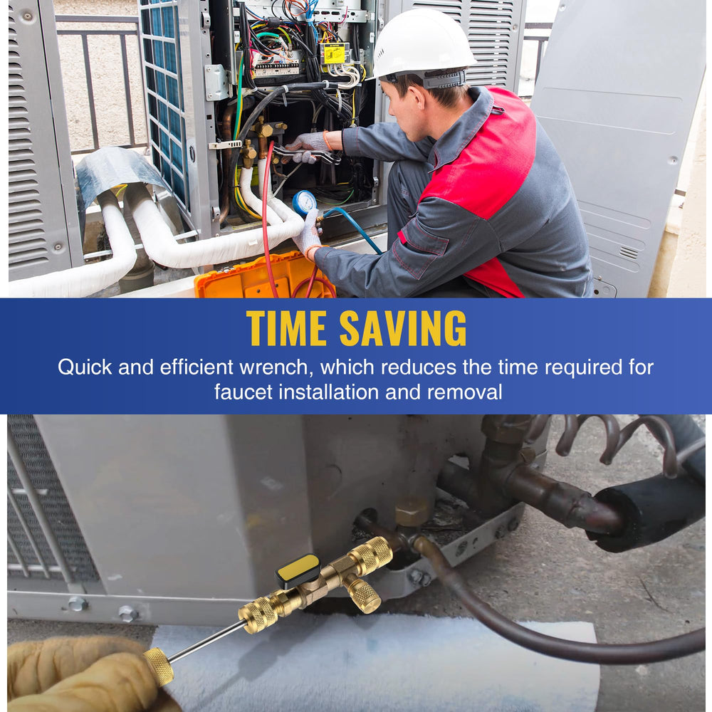 Dreyoo in use on AC service valve showing leak-minimizing removal benefit
