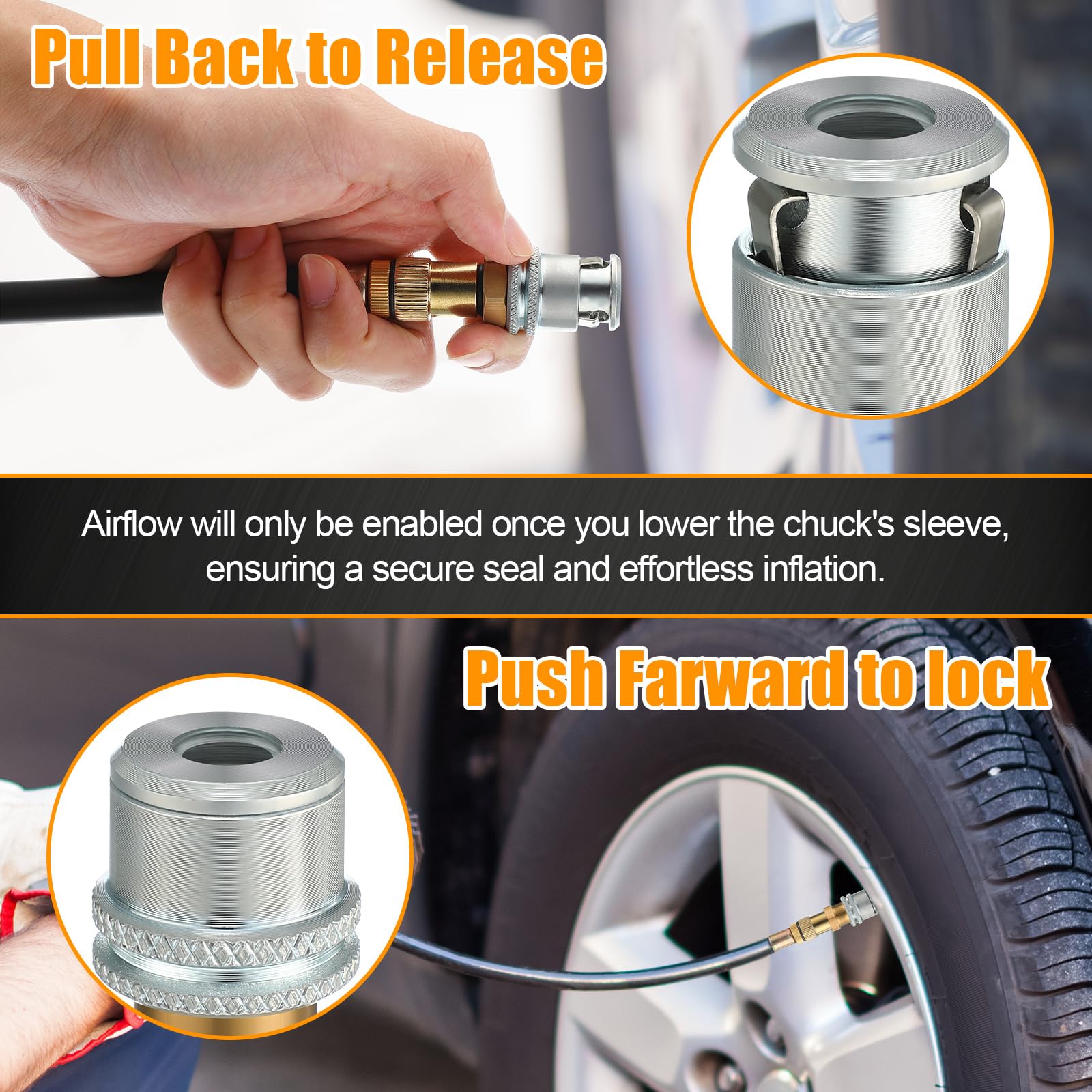 Dreyoo inflator attached to a motorcycle valve making tight-access inflation easier