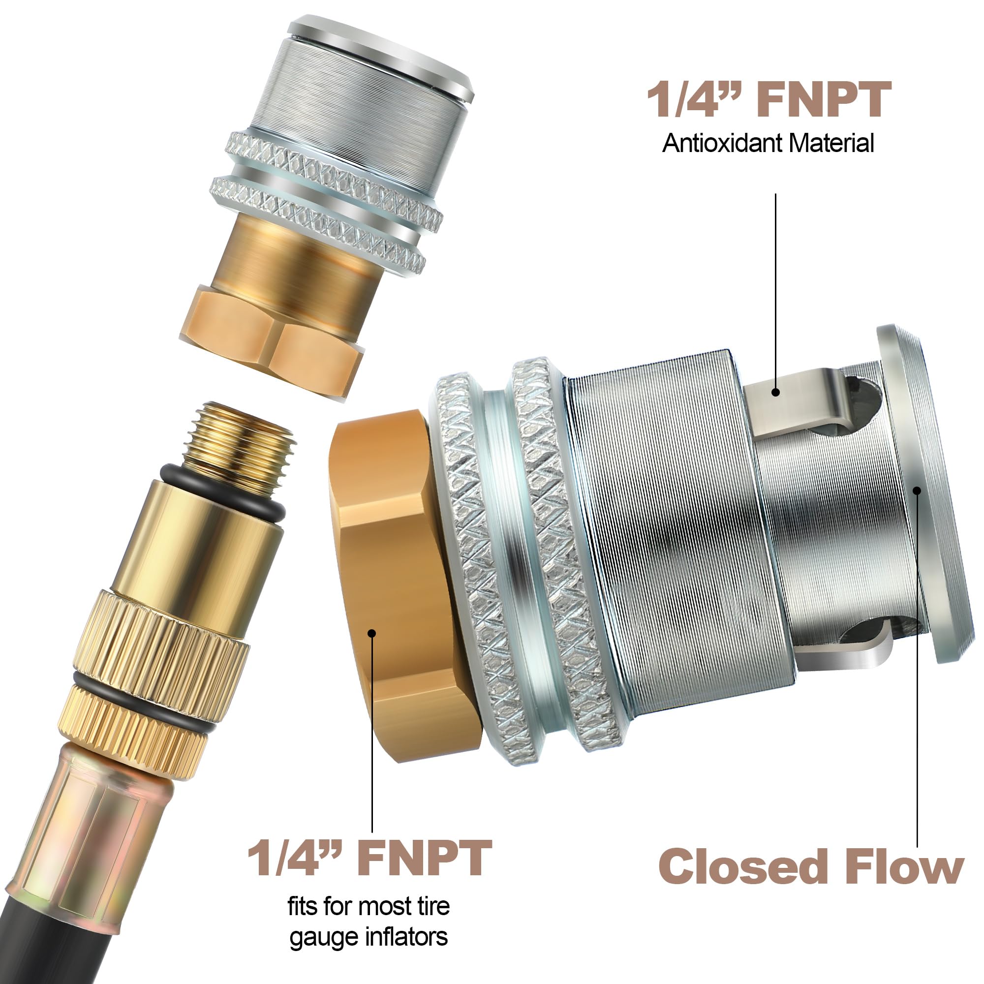 Dreyoo close-up of 1/4" FNPT thread detail for secure compressor hose connection
