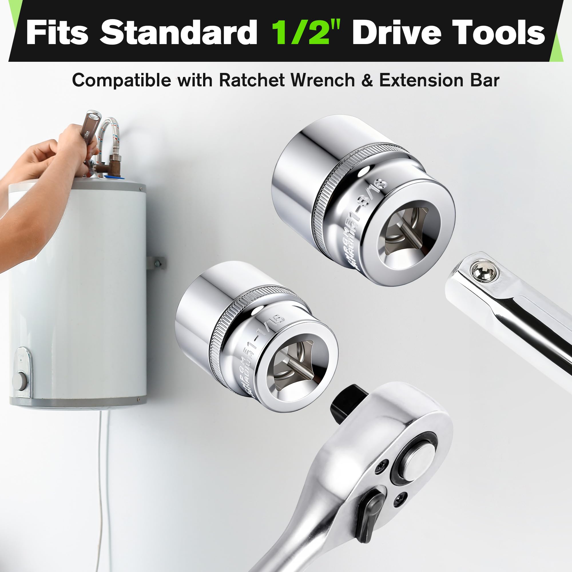 Dreyoo stamped socket sizes visible to confirm 1-1/16" and 1-3/16" fit