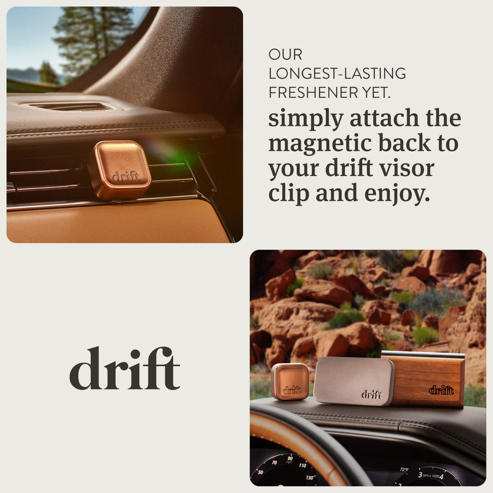 drift Grove refill next to a credit card for scale, showing compact portable size