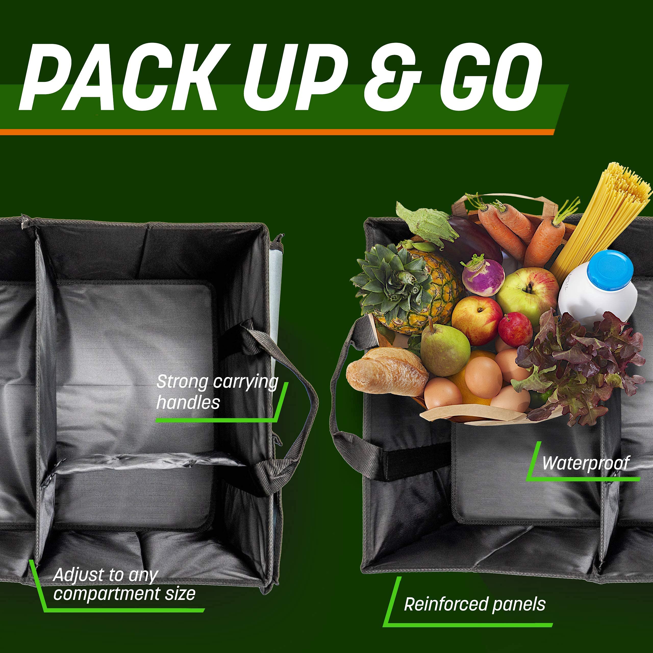 DRIVE folded trunk organizer under a car seat illustrating compact storage convenience