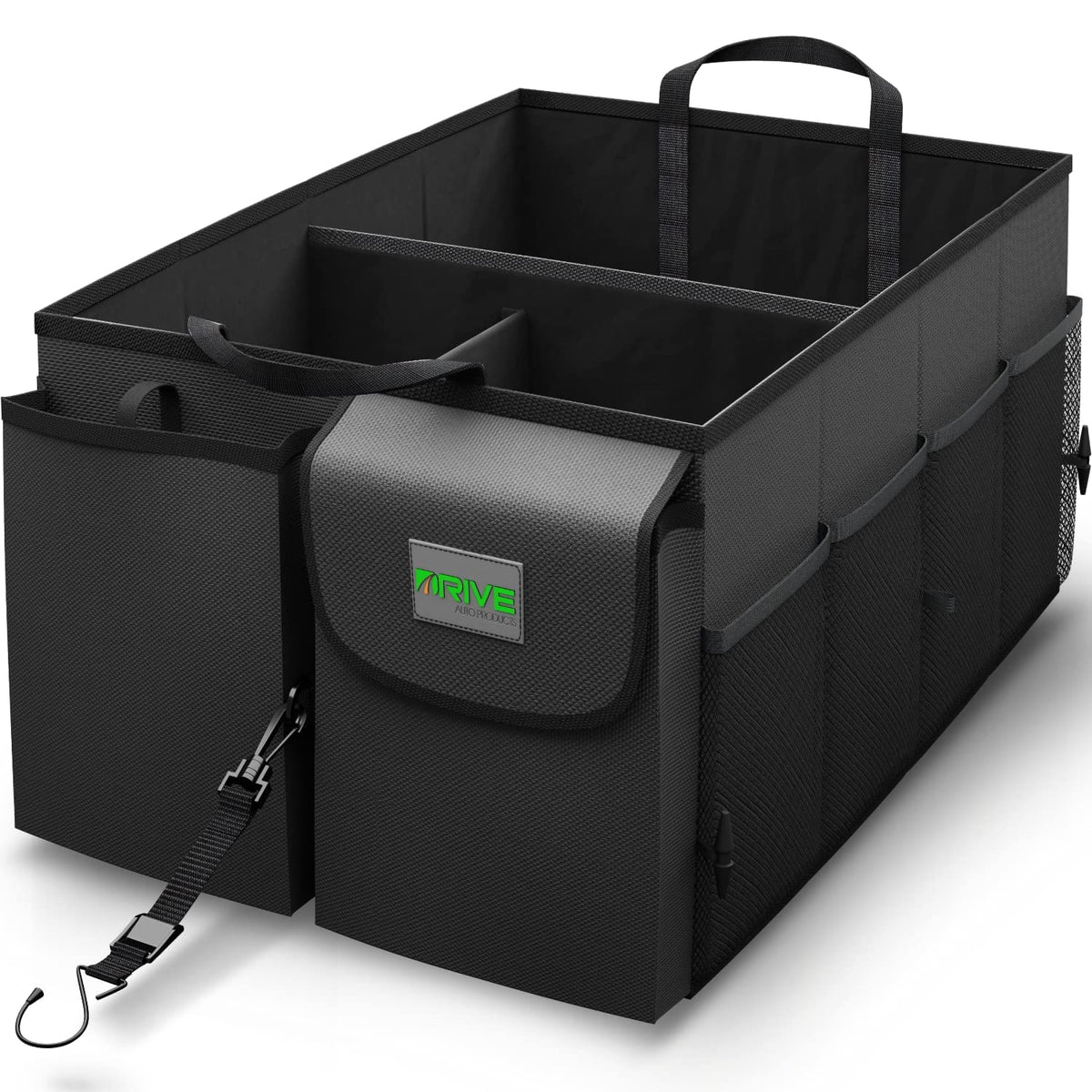 DRIVE front view showing compartments and neat storage benefit