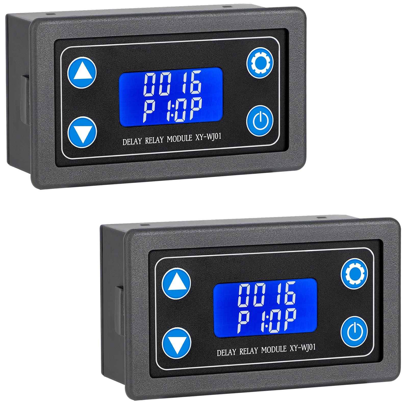 DROK delay relay front panel showing LCD and buttons for clear control
