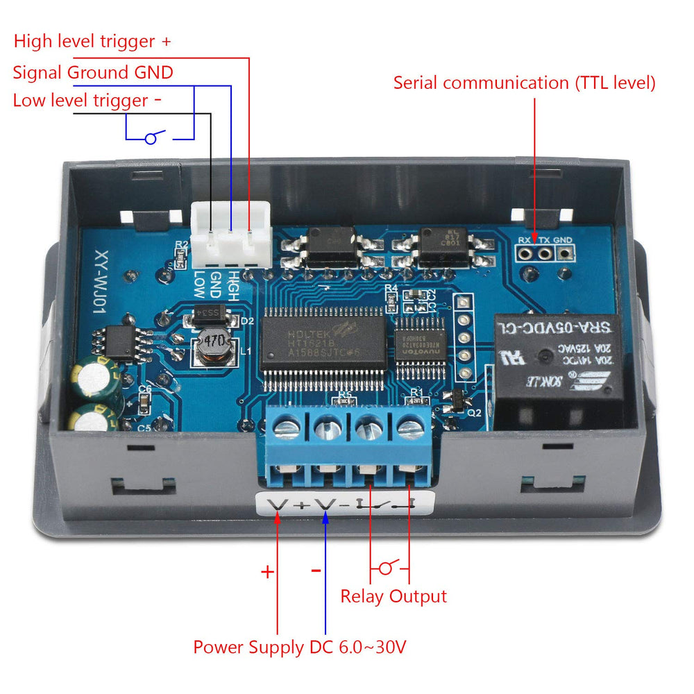 DROK relay wiring terminals view for secure connections and protection