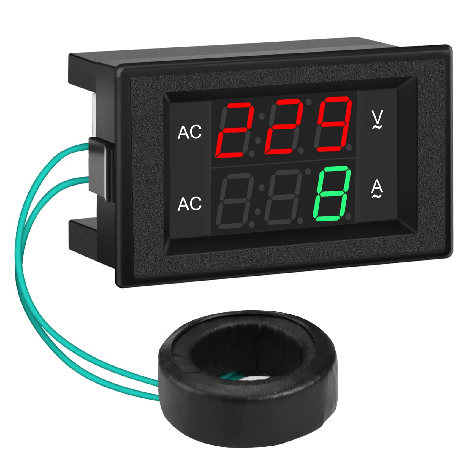 DROK front panel display showing red volts and green amps for quick readings