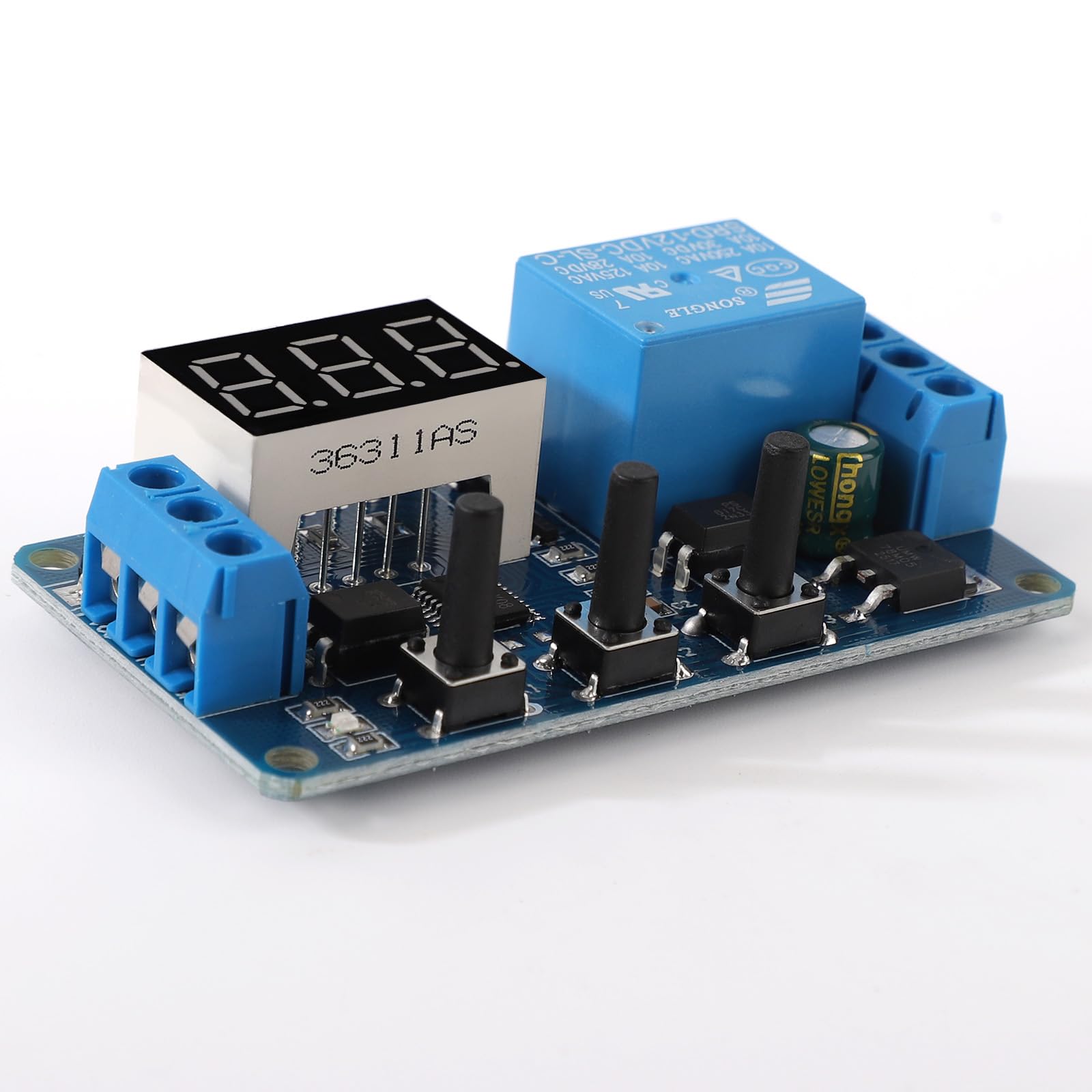 DROK relay on workbench among tools showing easy integration benefit
