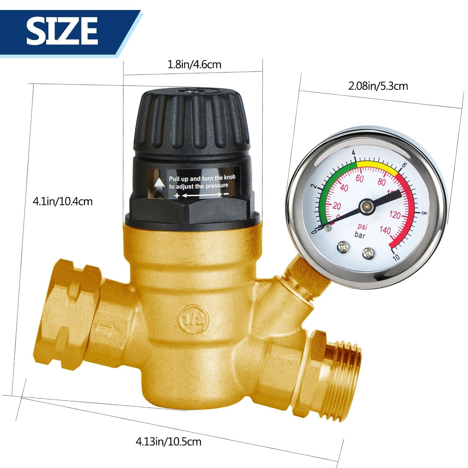 Drphiru pressure gauge closeup displaying 0–140 PSI for accurate monitoring