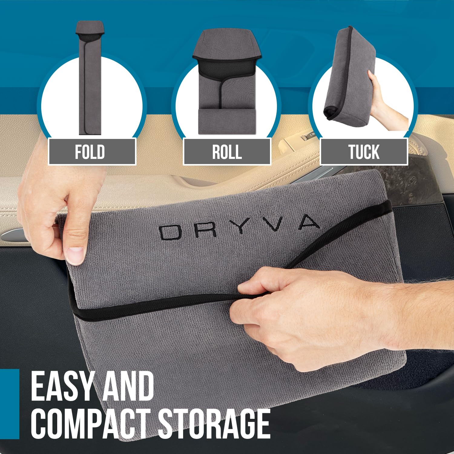 Dryva cover beside measuring tape showing 27.5 by 56 inch dimensions