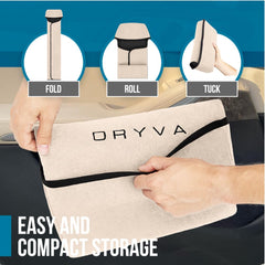 Dryva folded cover beside water bottle showing compact storage convenience