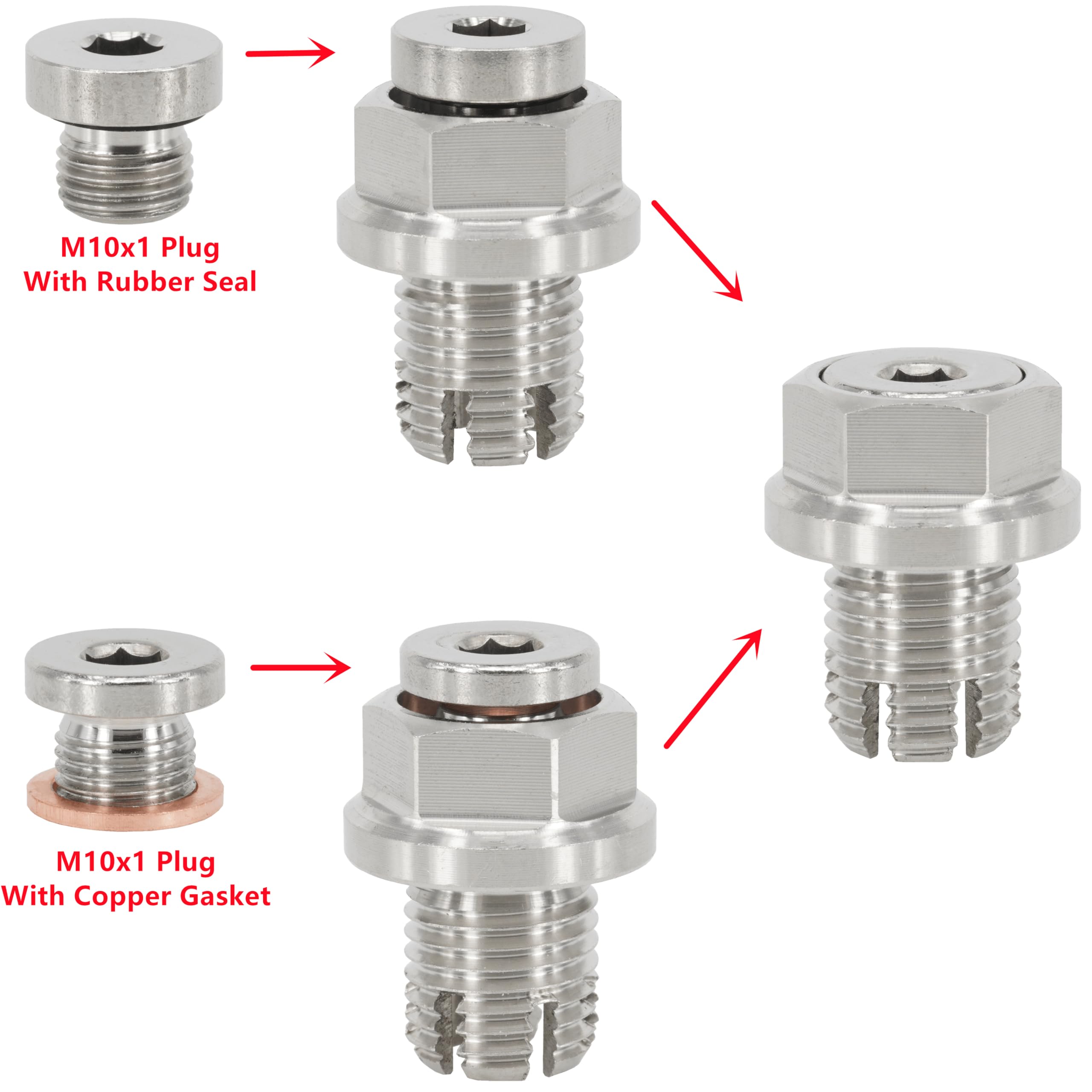 Dsnaduo plug next to common drain bolt for scale demonstrating correct oversize fit