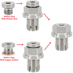 Dsnaduo plug next to common drain bolt for scale demonstrating correct oversize fit