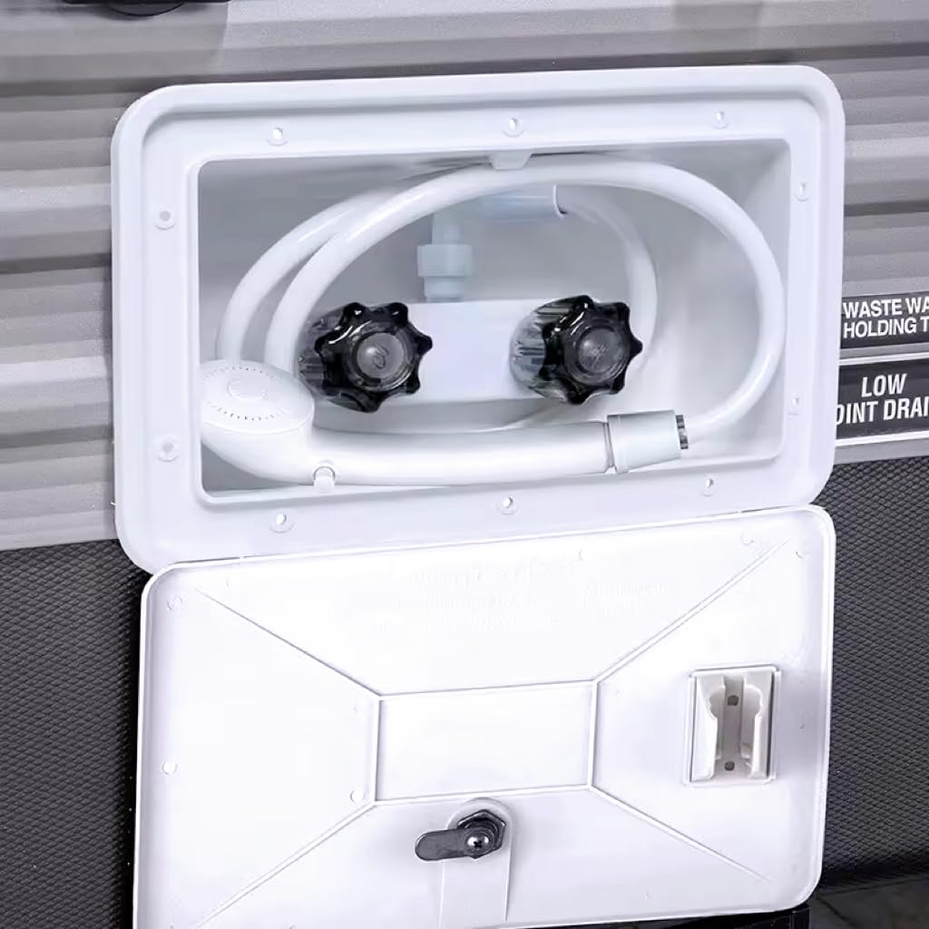DSRTLP wall box open with internal storage protecting shower components