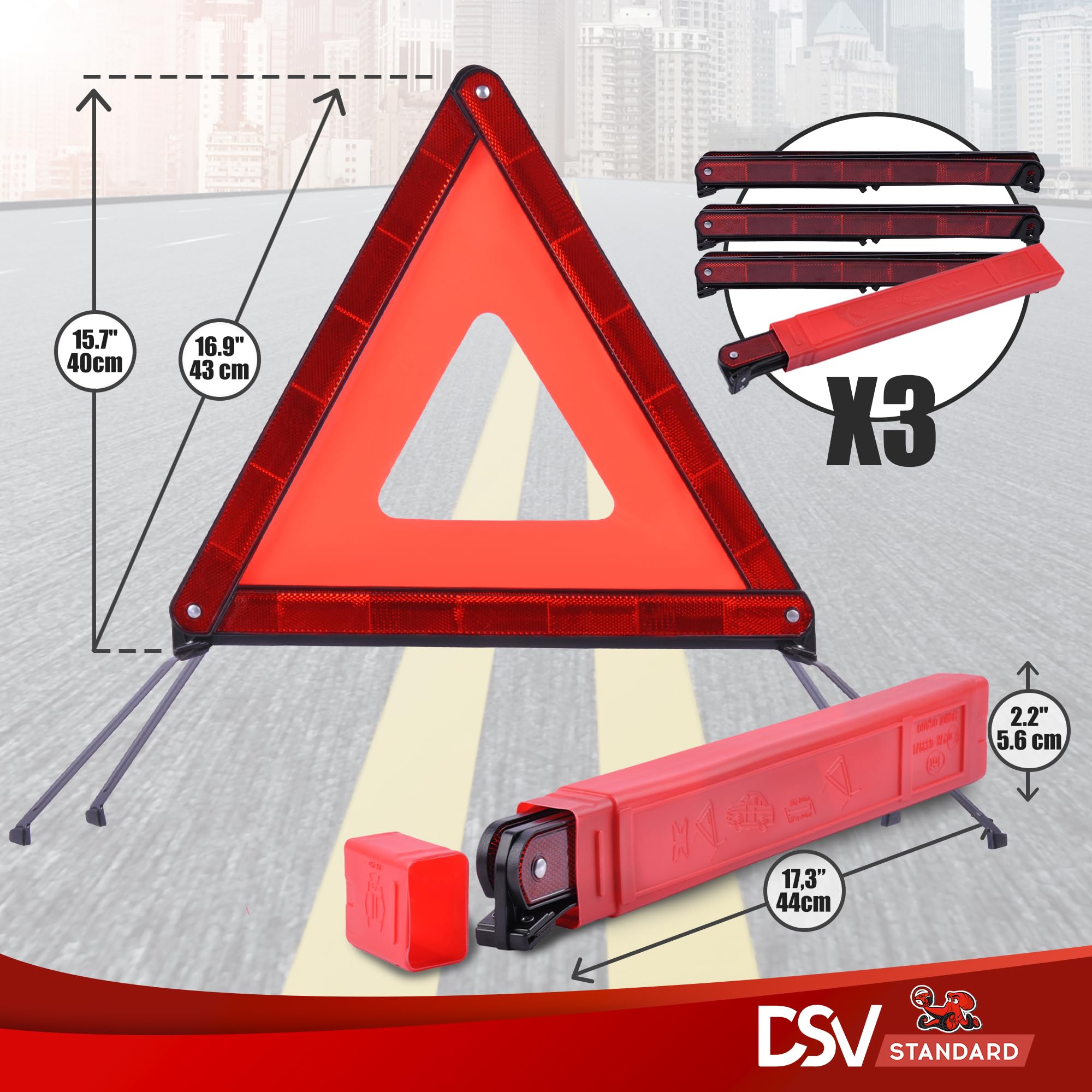 DSV Standard folded triangle inside case illustrating compact storage and protection