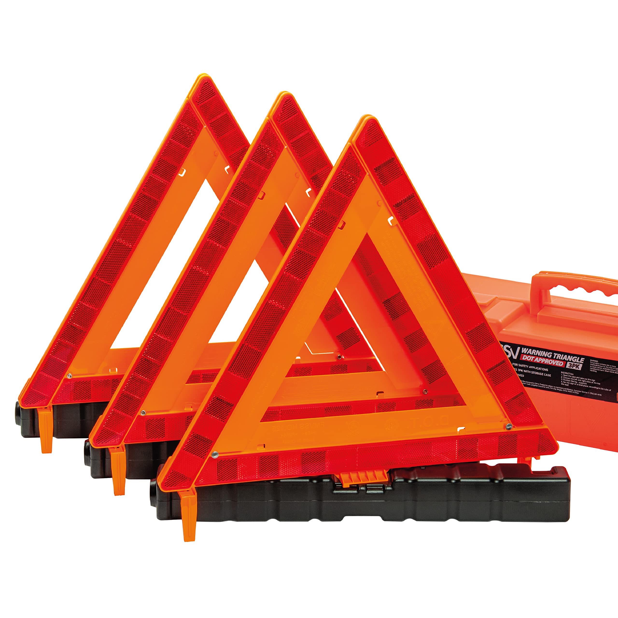 DSV Standard front packaging showing three reflective triangles and included case for safety