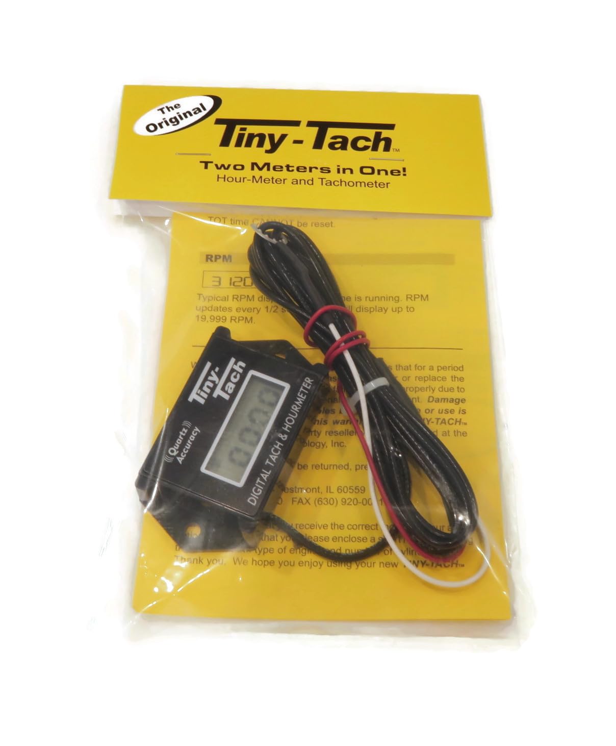 DTI Tiny Tach TT2B installed on a lawnmower showing practical field use benefits