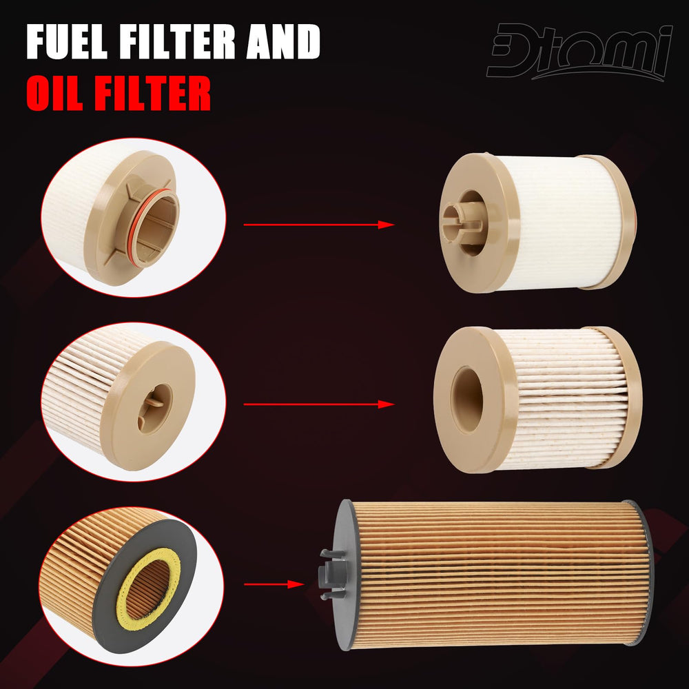 Dtomi filter kit staged with common hand tools showing a ready-to-install maintenance setup for technicians